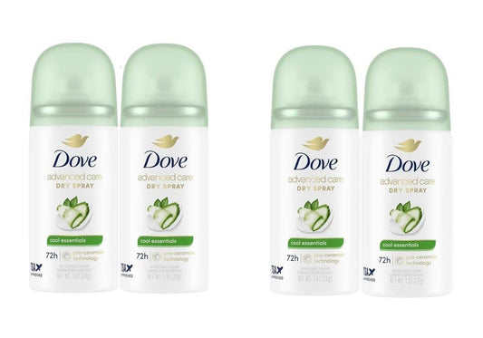 Dove Advanced Care Cool Essentials Antitranspirant & Deodorant Trockenspray – Reisegröße 1 oz (2x2 = 4er-Pack) 72-Stunden-Schweiß- und Geruchsschutz, kühler frischer Duft mit Birne und Gurke