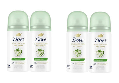 Dove Advanced Care Cool Essentials Antitranspirant & Deodorant Trockenspray – Reisegröße 1 oz (2x2 = 4er-Pack) 72-Stunden-Schweiß- und Geruchsschutz, kühler frischer Duft mit Birne und Gurke