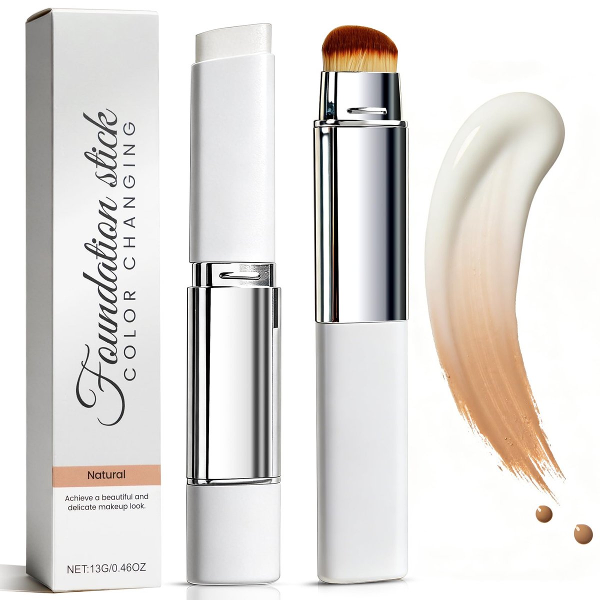 Upgrade 2 in 1 Blanc Cover Cream Stick V - Farbwechselnder Foundation-Stick mit Volufiline - Feuchtigkeitsspendende Concealer-Grundierung, doppelendig mit eingebautem Pinsel, tragbar für den täglichen Gebrauch (Natürlich)