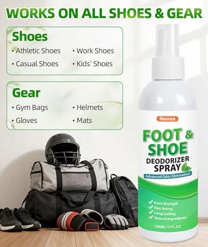 Nanoxa Schuhdeodorant Spray, 5 fl oz – Leistungsstarker Fuß- & Schuhgeruch Entferner, Fußspray für schwitzige Füße, schnell wirkend & langanhaltend für Schuhe, Sporttaschen, Helme