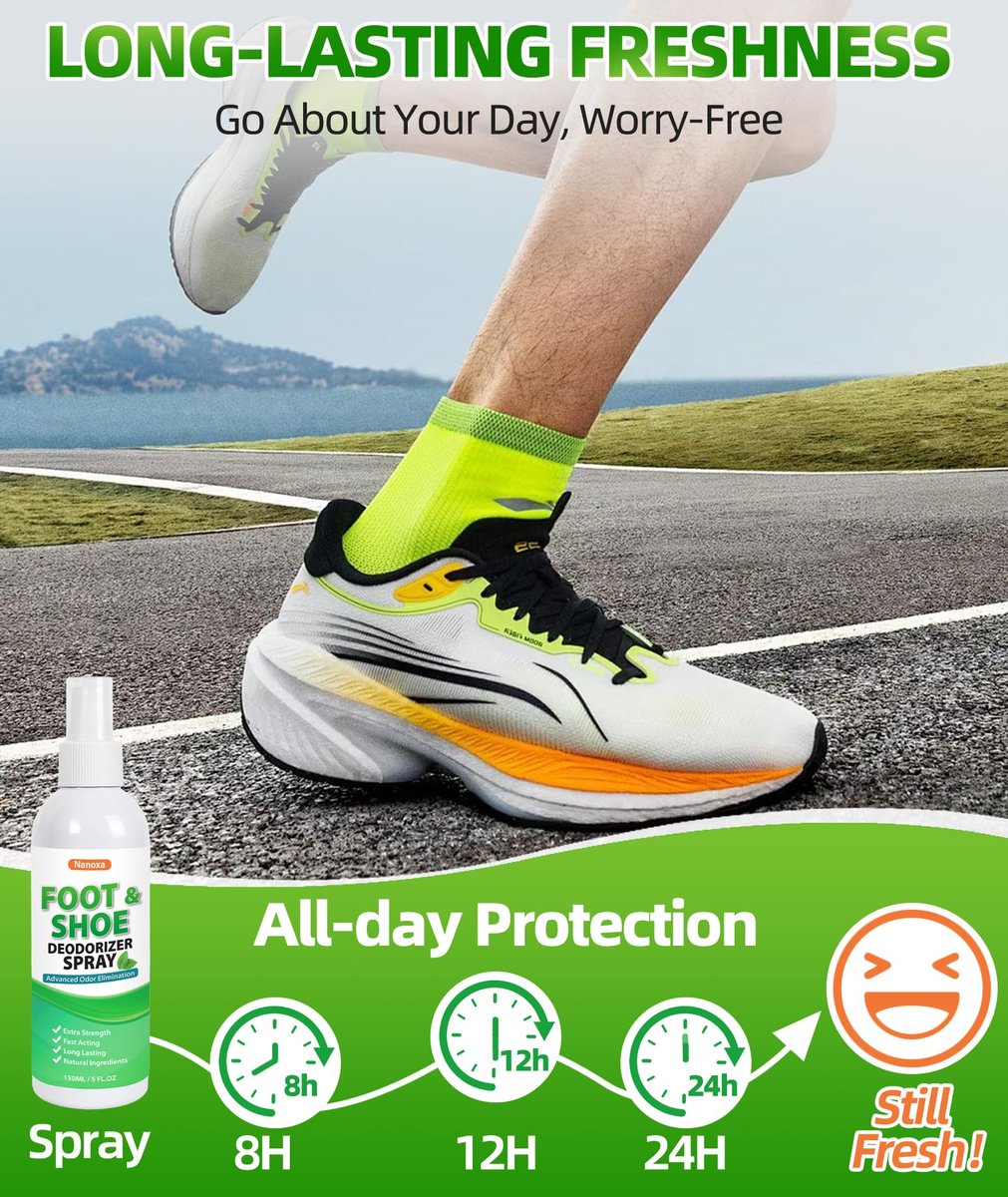 Nanoxa Schuhdeodorant Spray, 5 fl oz – Leistungsstarker Fuß- & Schuhgeruch Entferner, Fußspray für schwitzige Füße, schnell wirkend & langanhaltend für Schuhe, Sporttaschen, Helme