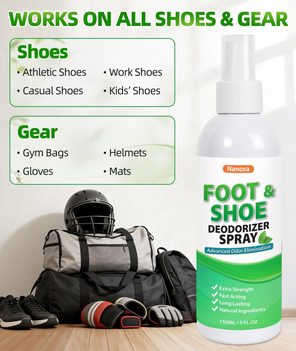 Nanoxa Schuhdeodorant Spray, 5 fl oz – Leistungsstarker Fuß- & Schuhgeruch Entferner, Fußspray für schwitzige Füße, schnell wirkend & langanhaltend für Schuhe, Sporttaschen, Helme