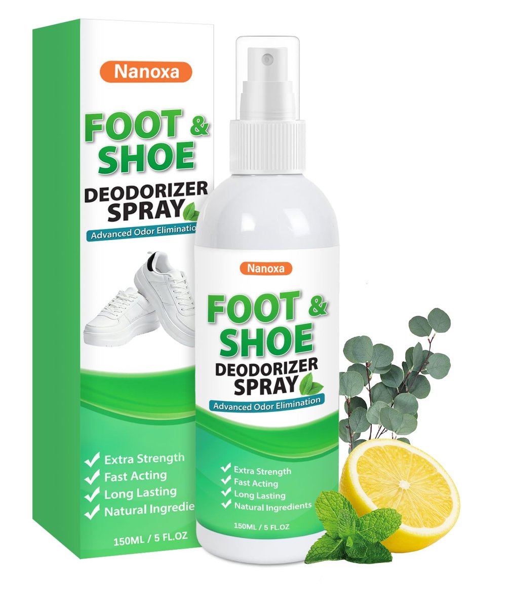 Nanoxa Schuhdeodorant Spray, 5 fl oz – Leistungsstarker Fuß- & Schuhgeruch Entferner, Fußspray für schwitzige Füße, schnell wirkend & langanhaltend für Schuhe, Sporttaschen, Helme