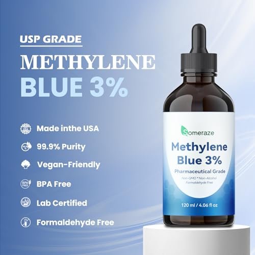 3% Methylenblau-Tropfen – Hochreine USP-Pharmaziequalität, kognitive Unterstützung, fokussiert, alkoholfrei, formaldehydfrei, 120 ml (4,06 FL OZ)