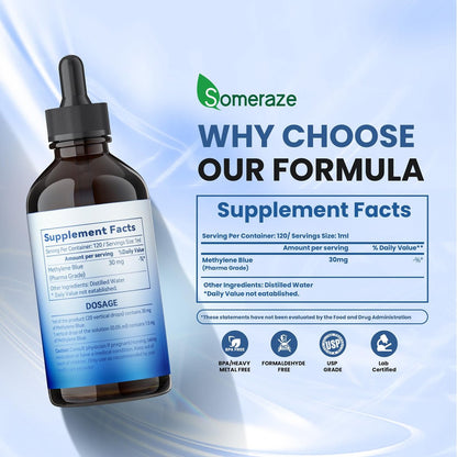 3% Methylenblau-Tropfen – Hochreine USP-Pharmaziequalität, kognitive Unterstützung, fokussiert, alkoholfrei, formaldehydfrei, 120 ml (4,06 FL OZ)