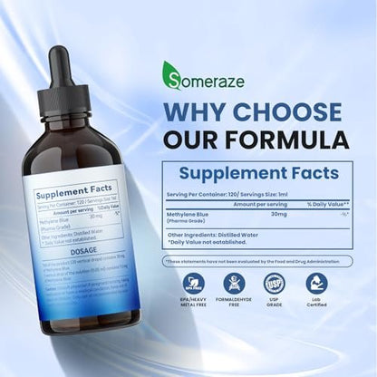 3% Methylenblau-Tropfen – Hochreine USP-Pharmaziequalität, kognitive Unterstützung, fokussiert, alkoholfrei, formaldehydfrei, 120 ml (4,06 FL OZ)