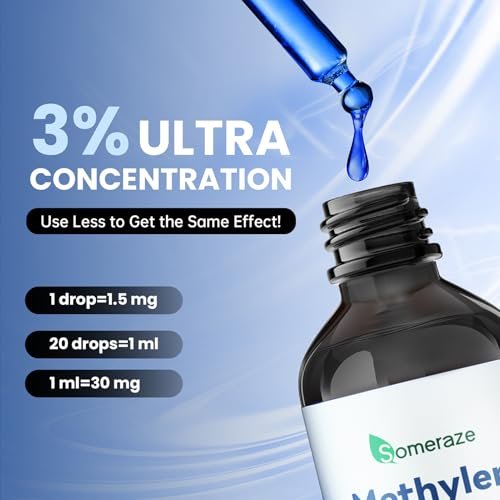 3% Methylenblau-Tropfen – Hochreine USP-Pharmaziequalität, kognitive Unterstützung, fokussiert, alkoholfrei, formaldehydfrei, 120 ml (4,06 FL OZ)
