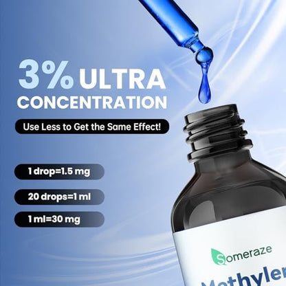 3% Methylenblau-Tropfen – Hochreine USP-Pharmaziequalität, kognitive Unterstützung, fokussiert, alkoholfrei, formaldehydfrei, 120 ml (4,06 FL OZ)