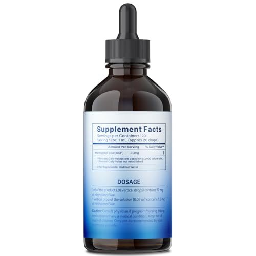 3% Methylenblau-Tropfen – Hochreine USP-Pharmaziequalität, kognitive Unterstützung, fokussiert, alkoholfrei, formaldehydfrei, 120 ml (4,06 FL OZ)