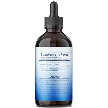 3% Methylenblau-Tropfen – Hochreine USP-Pharmaziequalität, kognitive Unterstützung, fokussiert, alkoholfrei, formaldehydfrei, 120 ml (4,06 FL OZ)