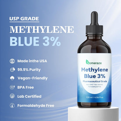 3% Methylenblau-Tropfen – Hochreine USP-Pharmaziequalität, kognitive Unterstützung, fokussiert, alkoholfrei, formaldehydfrei, 120 ml (4,06 FL OZ)