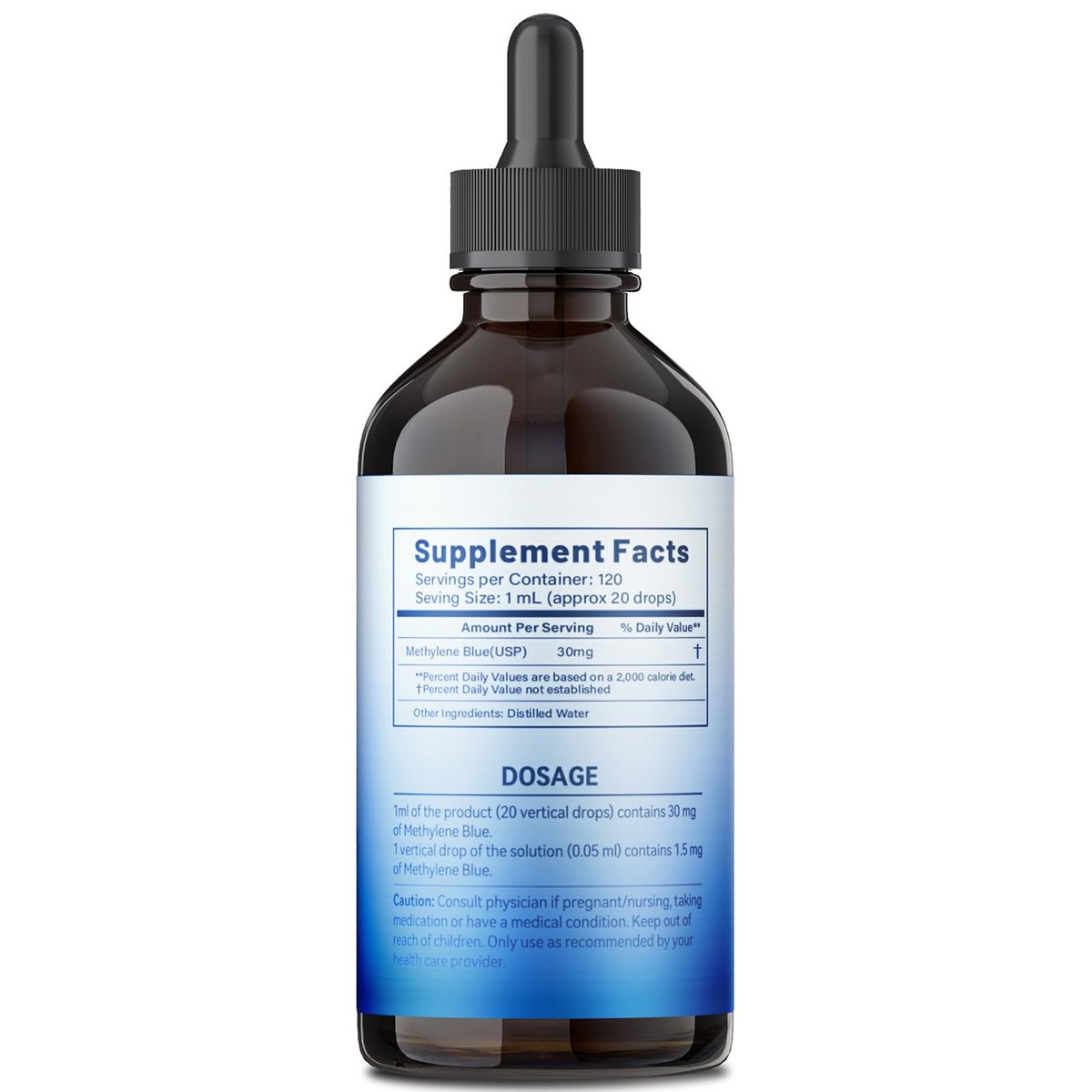 3% Methylenblau-Tropfen – Hochreine USP-Pharmaziequalität, kognitive Unterstützung, fokussiert, alkoholfrei, formaldehydfrei, 120 ml (4,06 FL OZ)