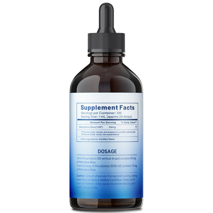 3% Methylenblau-Tropfen – Hochreine USP-Pharmaziequalität, kognitive Unterstützung, fokussiert, alkoholfrei, formaldehydfrei, 120 ml (4,06 FL OZ)