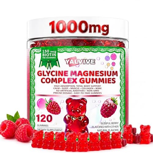 Yalvive Magnesium Glycinate Gummies 1000mg - Zuckerfrei mit Malat, Calcium, Kalium, CoQ10, Vitamin B6 & D3 - 120 Stück - Unterstützt Schlaf, Muskeln, Knochen, Gedächtnis & Konzentration