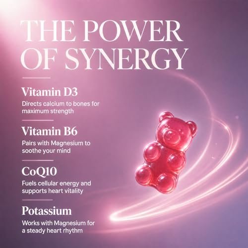 Yalvive Magnesium Glycinate Gummies 1000mg - Zuckerfrei mit Malat, Calcium, Kalium, CoQ10, Vitamin B6 & D3 - 120 Stück - Unterstützt Schlaf, Muskeln, Knochen, Gedächtnis & Konzentration