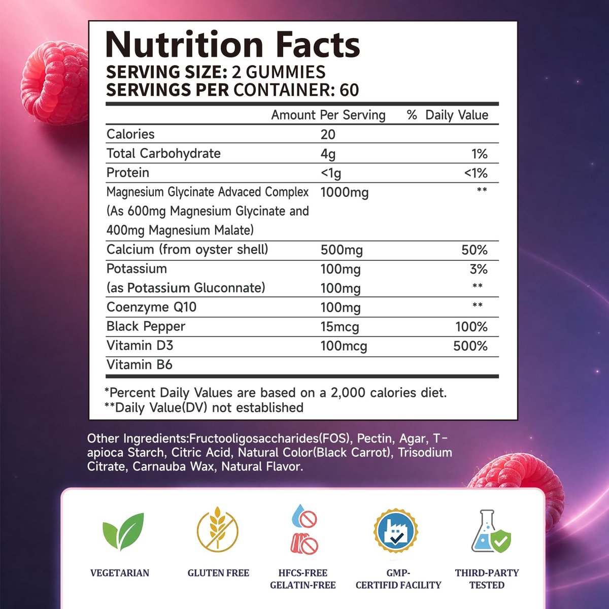 Yalvive Magnesium Glycinate Gummies 1000mg - Zuckerfrei mit Malat, Calcium, Kalium, CoQ10, Vitamin B6 & D3 - 120 Stück - Unterstützt Schlaf, Muskeln, Knochen, Gedächtnis & Konzentration