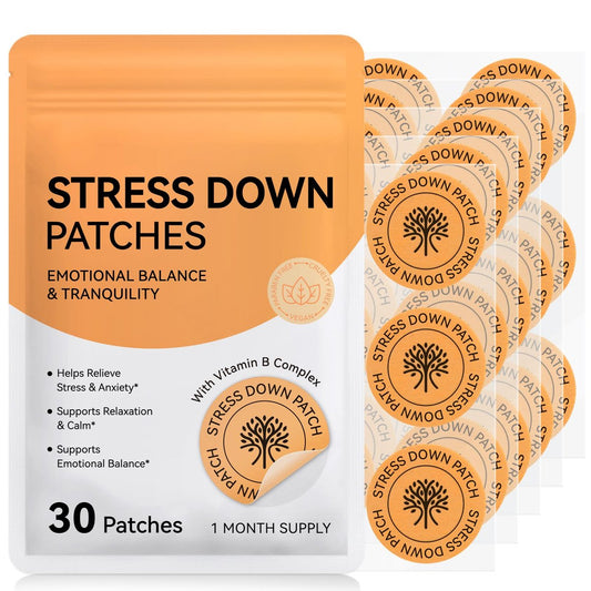 ROWKDRKB Stress Down Patches – Stress- und Angstreduktion, Cortisol-Unterstützung für Frauen und Männer, pflanzliche Formel – 30 Patches