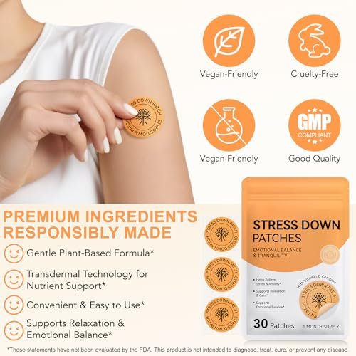 ROWKDRKB Stress Down Patches – Stress- und Angstreduktion, Cortisol-Unterstützung für Frauen und Männer, pflanzliche Formel – 30 Patches