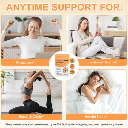 ROWKDRKB Stress Down Patches – Stress- und Angstreduktion, Cortisol-Unterstützung für Frauen und Männer, pflanzliche Formel – 30 Patches