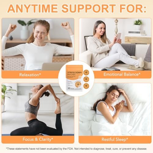 ROWKDRKB Stress Down Patches – Stress- und Angstreduktion, Cortisol-Unterstützung für Frauen und Männer, pflanzliche Formel – 30 Patches