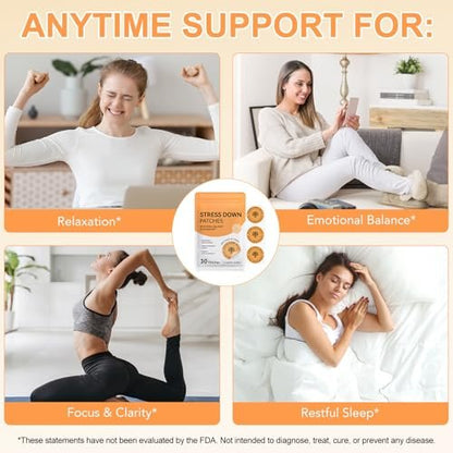 ROWKDRKB Stress Down Patches – Stress- und Angstreduktion, Cortisol-Unterstützung für Frauen und Männer, pflanzliche Formel – 30 Patches