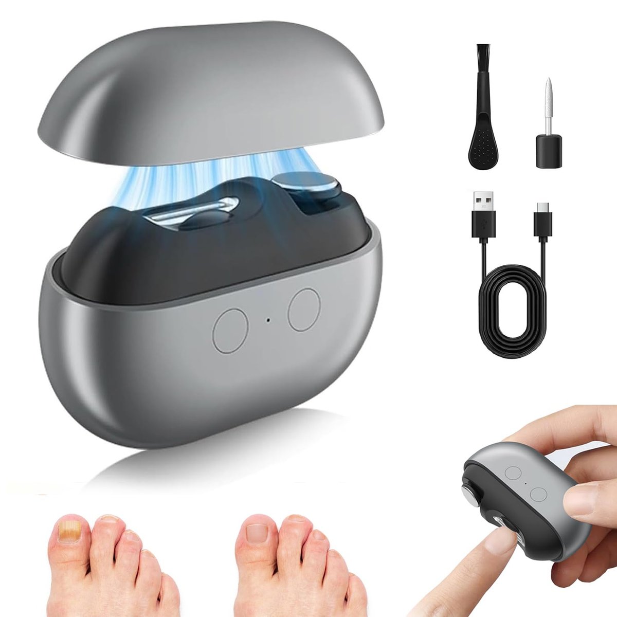 Elektrische Nagelknipser für Senioren – 3-in-1 Nagelknipser für dicke Zehennägel mit LED-Licht und Nagelauffangbehälter, ideal für Menschen mit eingeschränkter Mobilität