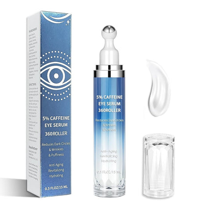 sumetact 5% Koffein & Retinol Augencreme mit 360°-Rolle – Feuchtigkeitsspendende & Anti-Aging-Formel gegen feine Linien, Schwellungen, dunkle Augenringe & Tränensäcke – Pflegendes Serum für Frauen & Männer