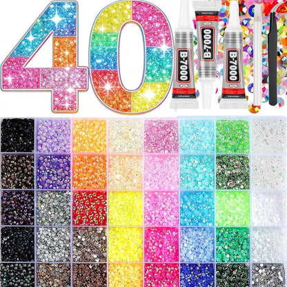Bedazzling Kit 3mm Flatback Strasssteine, 40 Farben Jelly Harz Edelsteine für Nagel Strass, Schuhe, Basteln, Make-up, Diamant Kunst & DIY (40 Farben)