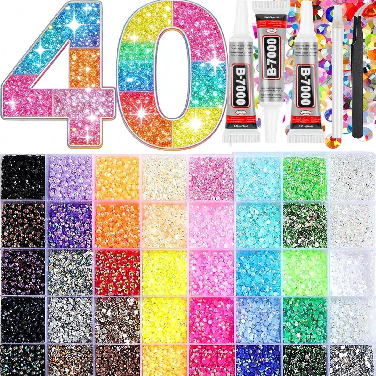Bedazzling Kit 3mm Flatback Strasssteine, 40 Farben Jelly Harz Edelsteine für Nagel Strass, Schuhe, Basteln, Make-up, Diamant Kunst & DIY (40 Farben)