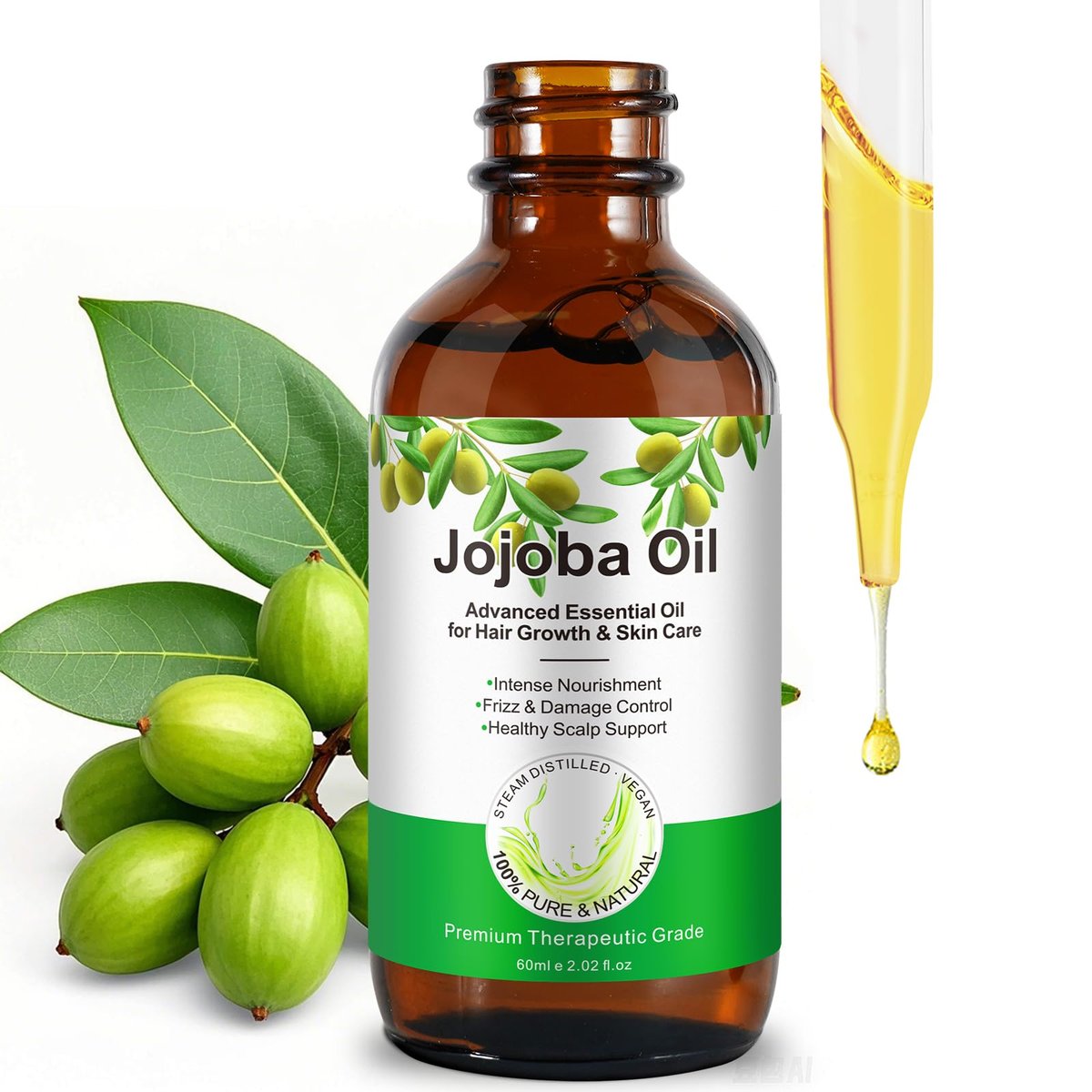 ABOUSHE Nicht-fettendes Jojobaöl – Leichtes Sommer-Gesichtsöl, ideal für Gesichtstools, für eine glatte und ausgeglichene Haut – schnell einziehend | Basis-Trägeröl – 60 ml