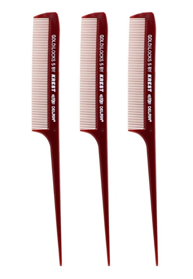 Krest Goldilocks g5 8 1/2" Rattail Kamm Extrafein - Professioneller Hitzebeständiger Dupont Delrin für Haarstyling, Abteilen & Scheiteln - Hochhitzebeständig (3 Kämme)