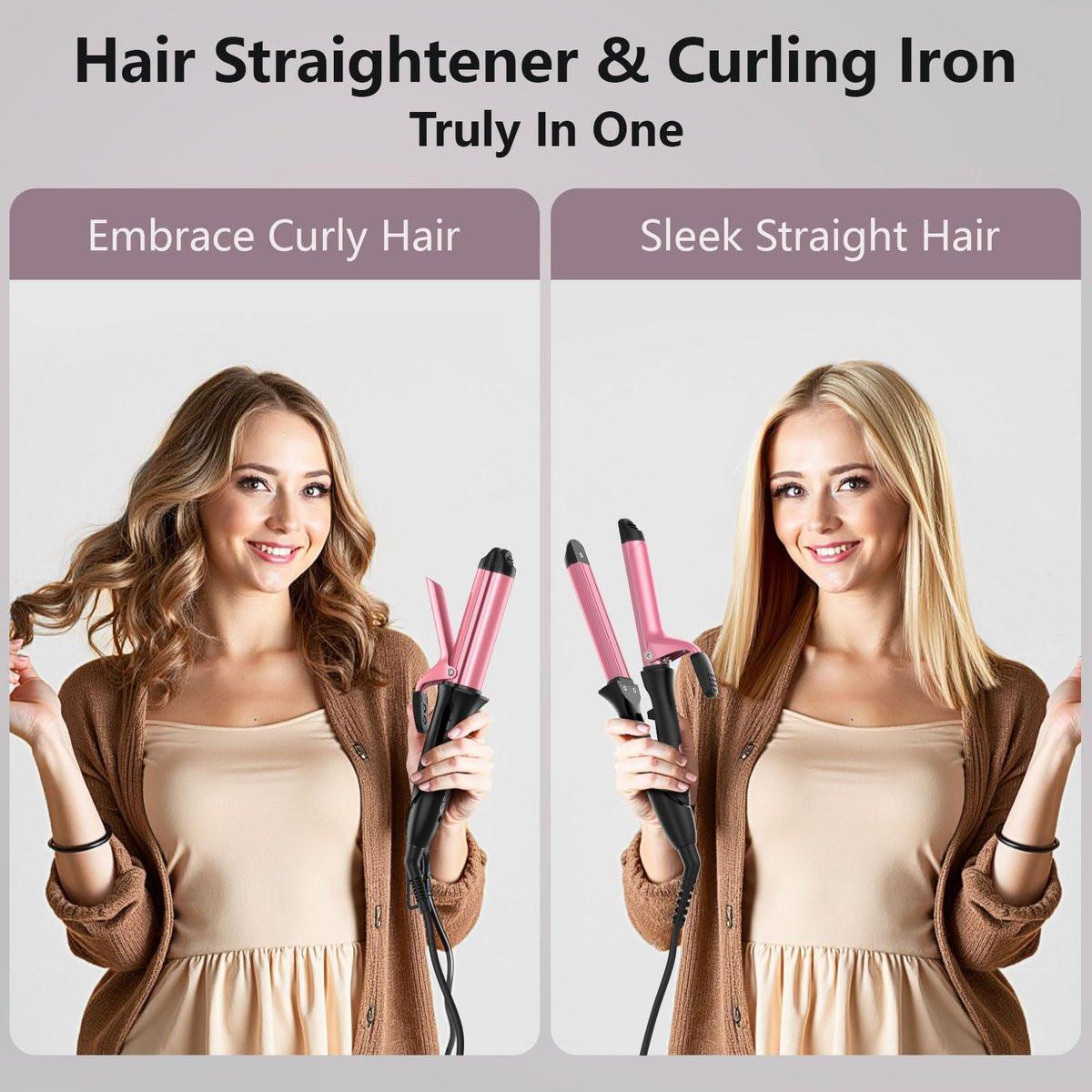 2-in-1 Haarglätter und Lockenstab | Dual-Voltage-Reiseglätteisen | 3 Hitzestufen 160°C-210°C | Keramikbeschichtung | Automatische Abschaltung | Tragbarer Mini-Styler für alle Haartypen