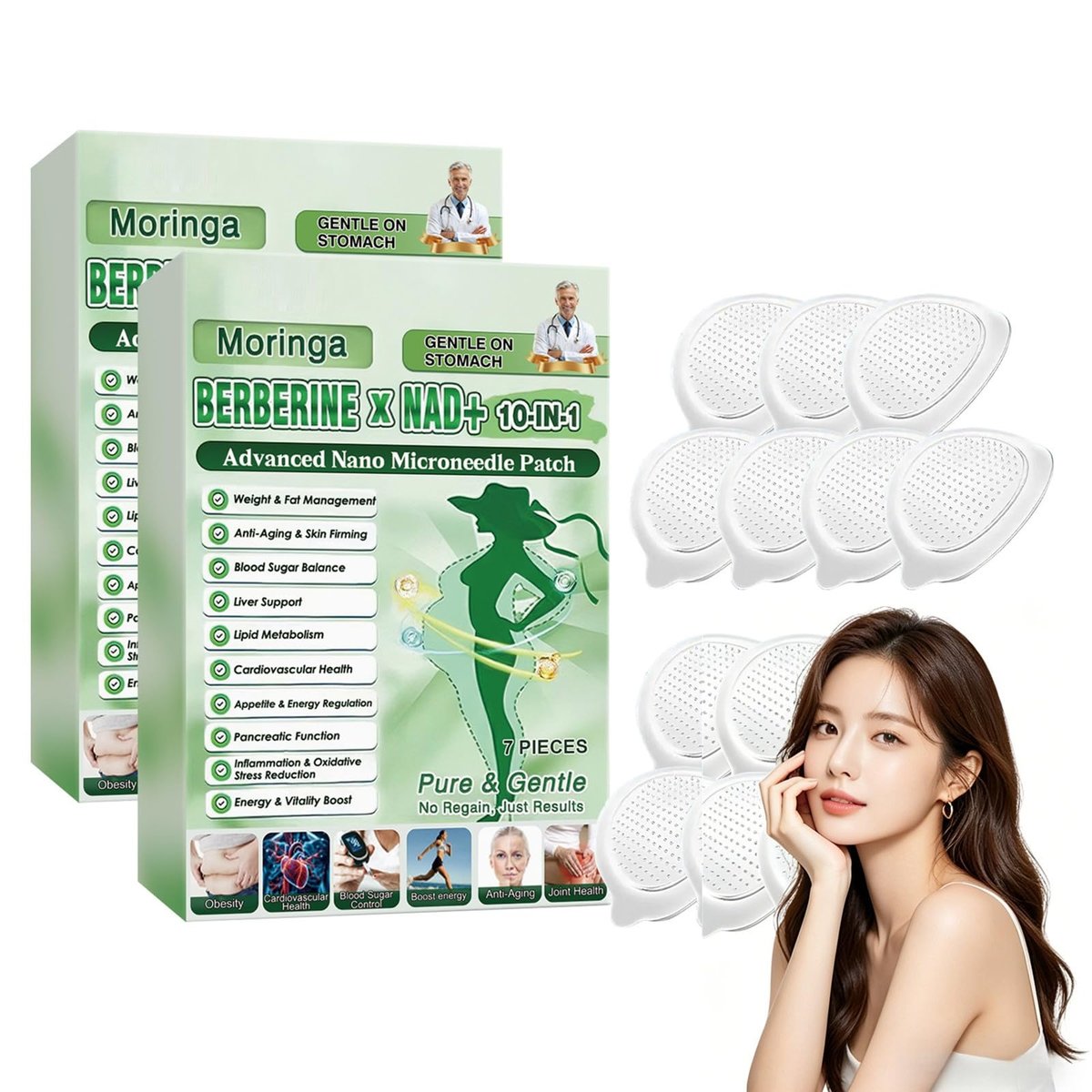 POSOJPIP Moringa Berberin-Pflaster, 2026 Upgraded 10-in-1 Nano Microdarts Pflaster, Natürliches Kräuter-Körperpflaster für Männer und Frauen, Geeignet für alle Hauttypen - Set mit 2 Boxen