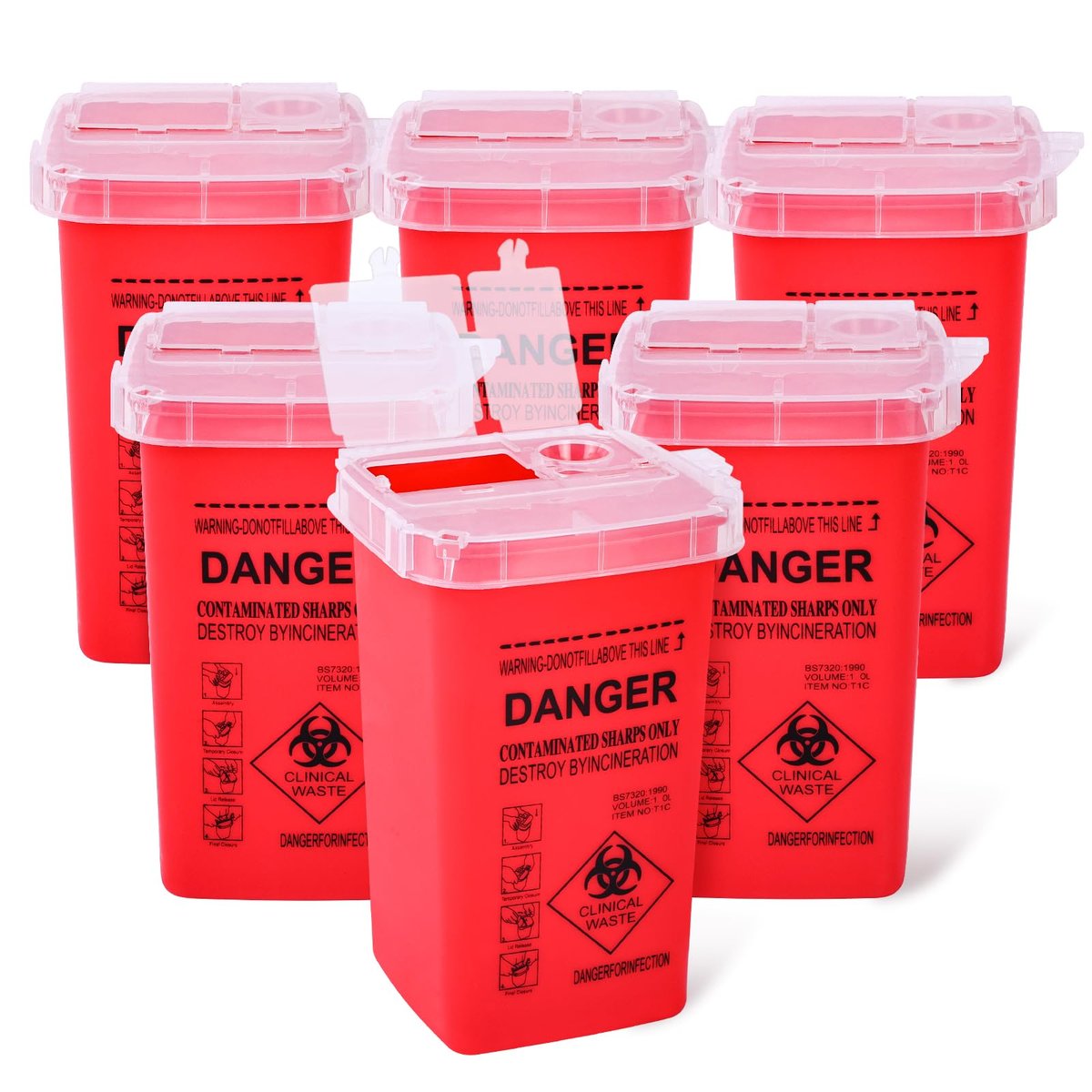 MITINU 1 Quart (6er-Pack) Spritzenbehälter für den Heimgebrauch – Entsorgungsbehälter für Nadeln, Biohazard-Behälter, kleine tragbare Behälter für Reisen, professionelle Entsorgung von scharfen Abfällen