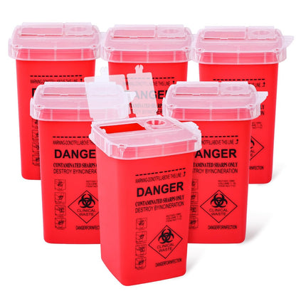 MITINU 1 Quart (6er-Pack) Spritzenbehälter für den Heimgebrauch – Entsorgungsbehälter für Nadeln, Biohazard-Behälter, kleine tragbare Behälter für Reisen, professionelle Entsorgung von scharfen Abfällen