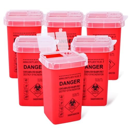 MITINU 1 Quart (6er-Pack) Spritzenbehälter für den Heimgebrauch – Entsorgungsbehälter für Nadeln, Biohazard-Behälter, kleine tragbare Behälter für Reisen, professionelle Entsorgung von scharfen Abfällen