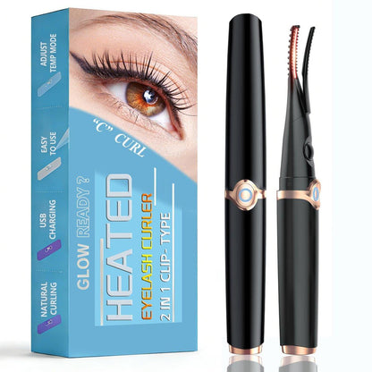 Beheizter Wimpernformer 2-in-1 Clip-Typ – Elektrischer Wimpernformer mit 3 Temperatureinstellungen, USB-wiederaufladbar, natürliche Locken, 24 Stunden Halt, B2-1