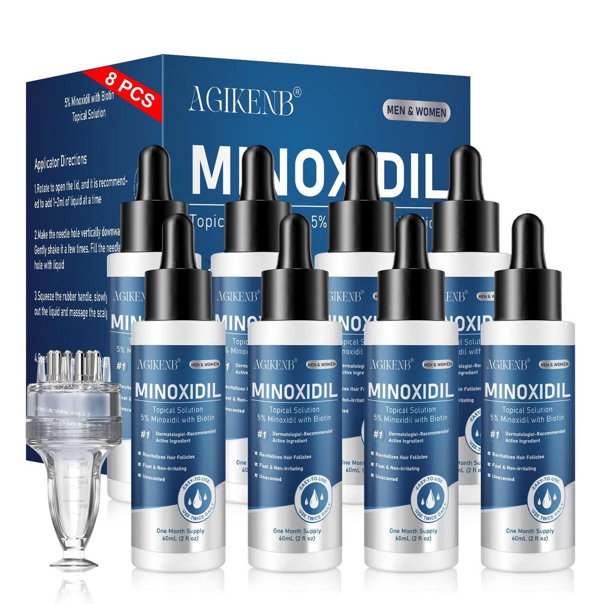 8er-Pack 5% Minoxidil Haarwuchsmittel für Männer und Frauen – Topische Minoxidil Lösung gegen Haarausfall, schütteres Haar, zurückweichenden Haaransatz und kahle Stellen – Unterstützt Bart- und Kopfhautwachstum (8 Monate Vorrat)