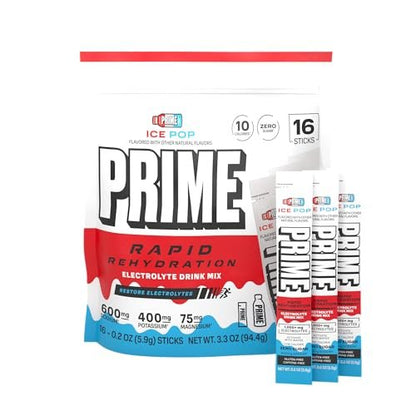 Prime Rapid Rehydration Electrolyte Powder Sticks – Zuckerfreies Hydrationsgetränk mit Natrium, Kalium, Magnesium & B-Vitaminen – Ice Pop Geschmack – 16 Portionen