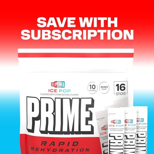 Prime Rapid Rehydration Electrolyte Powder Sticks – Zuckerfreies Hydrationsgetränk mit Natrium, Kalium, Magnesium & B-Vitaminen – Ice Pop Geschmack – 16 Portionen