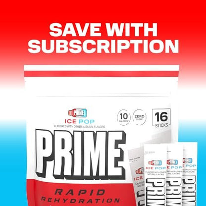 Prime Rapid Rehydration Electrolyte Powder Sticks – Zuckerfreies Hydrationsgetränk mit Natrium, Kalium, Magnesium & B-Vitaminen – Ice Pop Geschmack – 16 Portionen