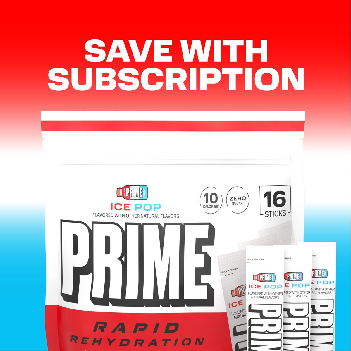 Prime Rapid Rehydration Electrolyte Powder Sticks – Zuckerfreies Hydrationsgetränk mit Natrium, Kalium, Magnesium & B-Vitaminen – Ice Pop Geschmack – 16 Portionen