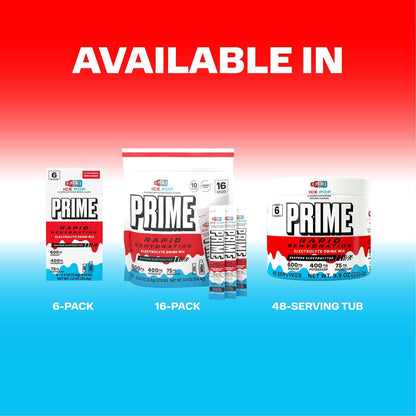 Prime Rapid Rehydration Electrolyte Powder Sticks – Zuckerfreies Hydrationsgetränk mit Natrium, Kalium, Magnesium & B-Vitaminen – Ice Pop Geschmack – 16 Portionen