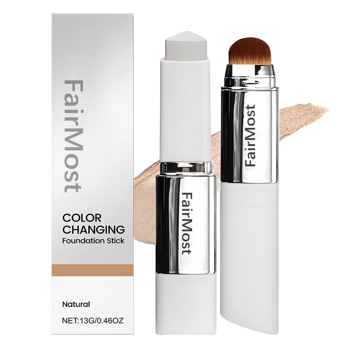 Upgraded Formula Color Changing Foundation Stick – Mittlere bis hohe Deckkraft, cremiger Foundation-Stick mit Pinsel, tragbarer Dual-Ended Foundation-Stick, 0,46 Fl Oz, Natürlich