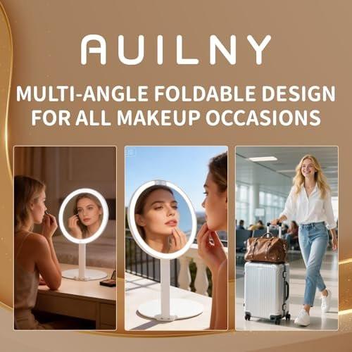Auilny Schminktisch-Spiegel mit Licht, wiederaufladbarer beleuchteter Make-up-Spiegel, Smart Touch, 3 Farben dimmbar, tragbarer Klappspiegel für Reisen, Valentinstag
