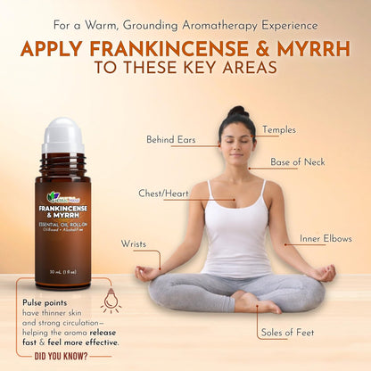 Weihrauch & Myrrhe Ätherisches Öl Roll-On, 30 ml (1 fl oz) – Verdünntes Aromatherapie-Rollerball in fraktioniertem Kokosöl (FCO) – Alkoholfreier Puls-Punkt-Ölroller