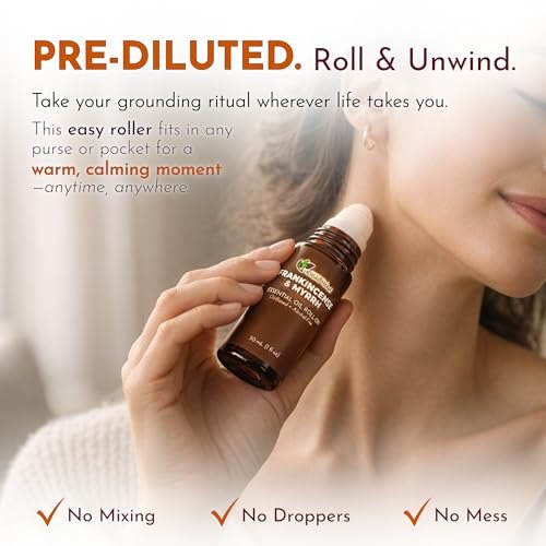 Weihrauch & Myrrhe Ätherisches Öl Roll-On, 30 ml (1 fl oz) – Verdünntes Aromatherapie-Rollerball in fraktioniertem Kokosöl (FCO) – Alkoholfreier Puls-Punkt-Ölroller