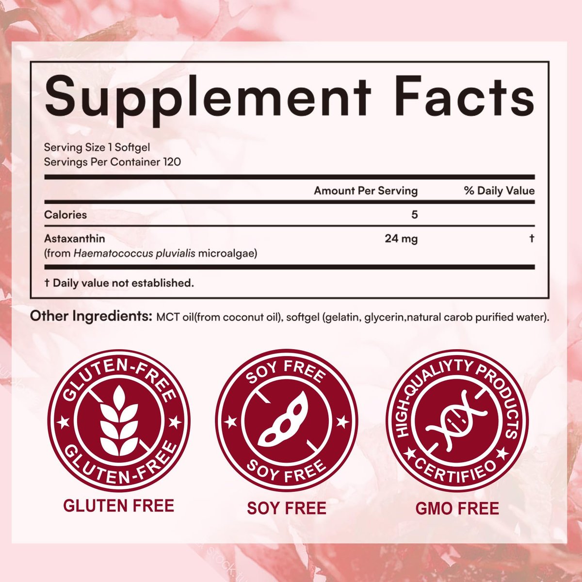 O NATURE . ZIRAN Astaxanthin Kapseln 24 mg – Antioxidans für Augen-, Gelenk- und Hautgesundheit | 4-Monats-Vorrat | 120 Weichkapseln