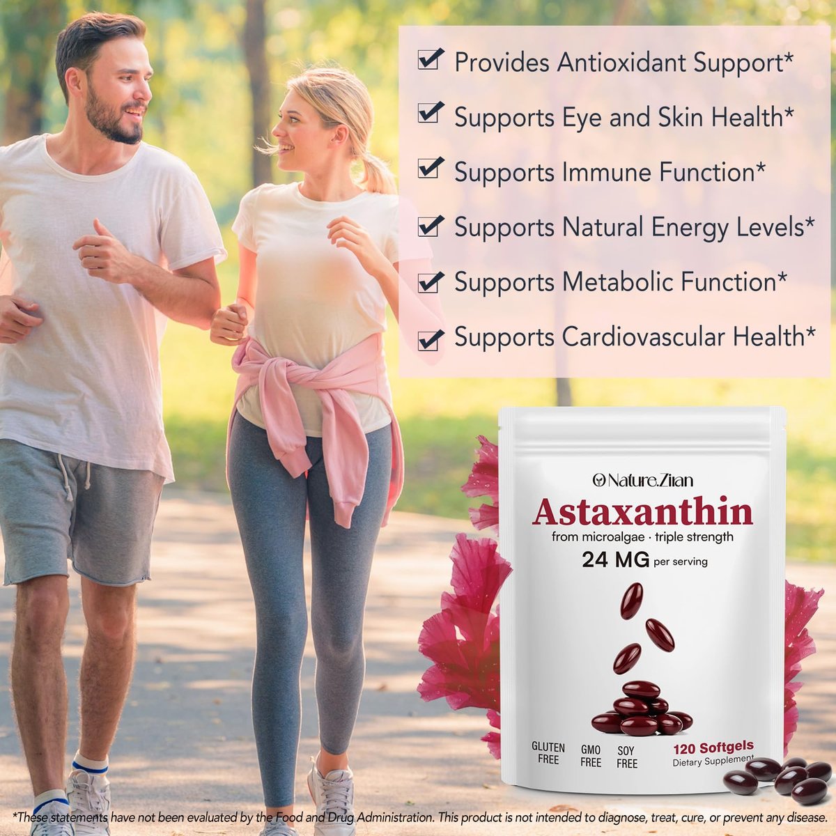 O NATURE . ZIRAN Astaxanthin Kapseln 24 mg – Antioxidans für Augen-, Gelenk- und Hautgesundheit | 4-Monats-Vorrat | 120 Weichkapseln