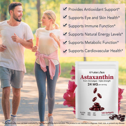 O NATURE . ZIRAN Astaxanthin Kapseln 24 mg – Antioxidans für Augen-, Gelenk- und Hautgesundheit | 4-Monats-Vorrat | 120 Weichkapseln